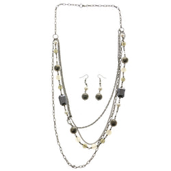 Colorful & Silver-Tone Colored Metal Layered-Necklace With Bead Accents #2713