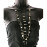 Colorful & Silver-Tone Colored Metal Layered-Necklace With Bead Accents #2713