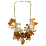 Adjustable Length Statement-Necklace With Bead Accents Orange & Gold-Tone Colored #2496