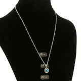 Adjustable Length Matching Earrings Pendant-Necklace Jewelry Set With Crystal Accents Blue & Silver-Tone Colored #2503