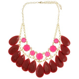 Adjustable Length Statement-Necklace With Faceted Accents Pink & Red Colored #2505