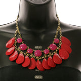 Adjustable Length Statement-Necklace With Faceted Accents Pink & Red Colored #2505