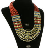 Adjustable Length Bib-Necklace With Bead Accents  Colorful #2504