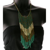 Adjustable Length Statement-Necklace With Bead Accents Green & Gold-Tone Colored #2507