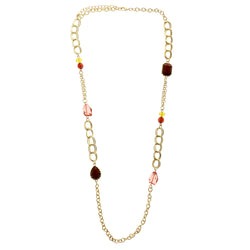 Adjustable Length Statement-Necklace With Faceted Accents Gold-Tone & Multi Colored #2513