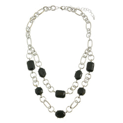 Adjustable Length Necklace With Faceted Accents Silver-Tone & Black Colored #2521