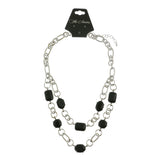 Adjustable Length Necklace With Faceted Accents Silver-Tone & Black Colored #2521