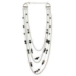 Silver-Tone & Multi Colored Metal Layered-Necklace With Bead Accents #2525