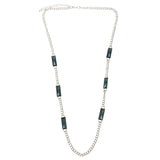 Adjustable Length Long-Necklace With Crystal Accents Silver-Tone & Blue Colored #2536