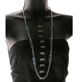 Adjustable Length Long-Necklace With Crystal Accents Silver-Tone & Blue Colored #2536
