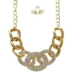 Adjustable Length Matching Earrings Statement-Necklace Jewelry Set With Crystal Accents Gold-Tone Color #2539