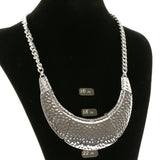Adjustable Length Matching Earrings Statement-Necklace Jewelry Set Silver-Tone Color  #2540