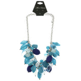Adjustable Length Statement-Necklace With Bead Accents Blue & Silver-Tone Colored #2548