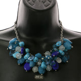 Adjustable Length Statement-Necklace With Bead Accents Blue & Silver-Tone Colored #2548