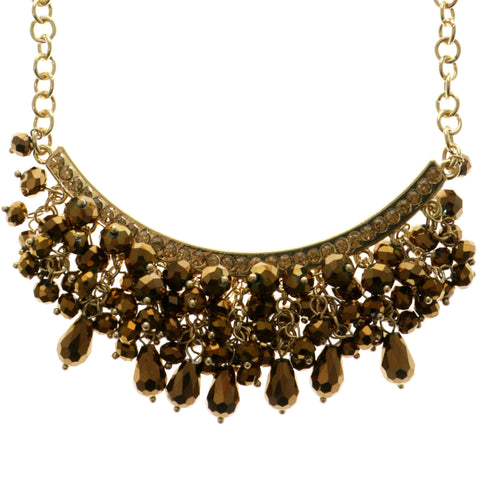 Adjustable Length Statement-Necklace With Crystal Accents Gold-Tone & Brown Colored #2560