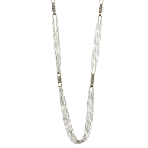 Silver-Tone Metal Long-Necklace With Crystal Accents #2561