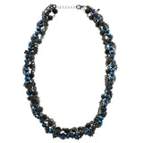 Adjustable Length Statement-Necklace With Bead Accents Black & Blue Colored #2562
