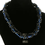 Adjustable Length Statement-Necklace With Bead Accents Black & Blue Colored #2562