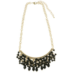 Adjustable Length Bib-Necklace With Crystal Accents Gold-Tone & Black Colored #2563