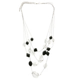 Adjustable Length Layered-Necklace With Beaded Accents Silver-Tone & Multi Colored #2564