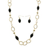 Matching Earrings Long Fashion-Necklace Jewelry Set With Bead Accents Gold-Tone & Black Colored #2567 - Mi Amore