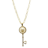 Key Heart Adjustable Length Pendant-Necklace With Crystal Accents Gold-Tone & White Colored #2575