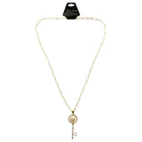 Key Heart Adjustable Length Pendant-Necklace With Crystal Accents Gold-Tone & White Colored #2575