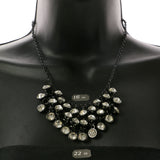 Adjustable Length Statement-Necklace With Crystal Accents  Dark Silver Color #2584 - Mi Amore