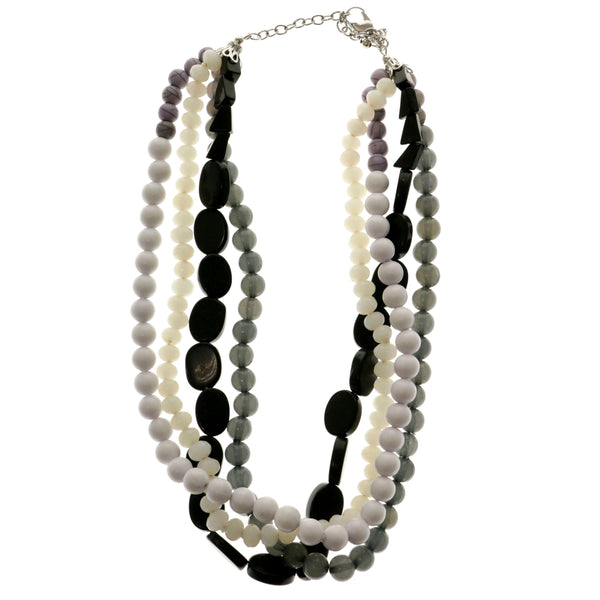 Adjustable Length Layered-Necklace With Bead Accents Colorful & Silver-Tone Colored #2583