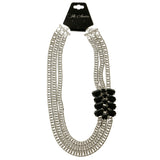 Adjustable Length Statement-Necklace With Faceted Accents Silver-Tone & Black Colored #2585