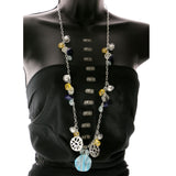 Adjustable Length Statement-Necklace With Bead Accents Silver-Tone & Multi Colored #2586