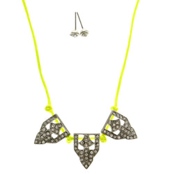 Adjustable Length Matching Earrings Fashion-Necklace Jewelry Set With Crystal Accents Yellow & Silver-Tone Colored #2603