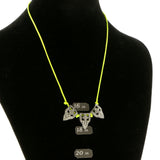 Adjustable Length Matching Earrings Fashion-Necklace Jewelry Set With Crystal Accents Yellow & Silver-Tone Colored #2603