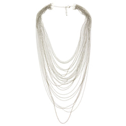 Adjustable Length Layered-Necklace With Crystal Accents  Silver-Tone Color #2614