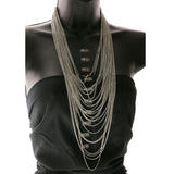 Adjustable Length Layered-Necklace With Crystal Accents  Silver-Tone Color #2614