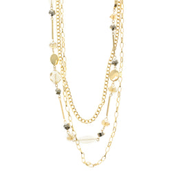 Long Adjustable Length Layered-Necklace  With Colorful Faceted Accents Gold-Tone Color #2616