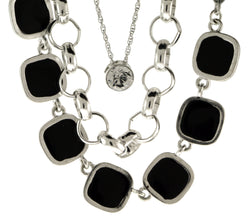 Silver-Tone Layered Statement Necklace With Black Color Accents For Women TMN705