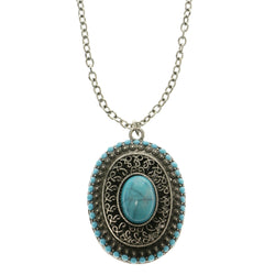 Adjustable Length Pendant-Necklace With Faceted Accents Blue & Silver-Tone Colored #2622