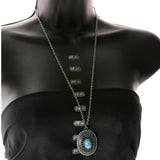 Adjustable Length Pendant-Necklace With Faceted Accents Blue & Silver-Tone Colored #2622