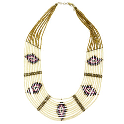 Adjustable Length Statement-Necklace With Bead Accents Colorful & Gold-Tone Colored #2629