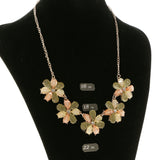 Flowers Adjustable Length Statement-Necklace Jewelry Set With Crystal Accents Colorful & Gold-Tone Colored #2633