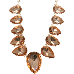 Adjustable Length Statement-Necklace With Faceted Accents Peach & Gold-Tone Colored #2639