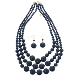 Adjustable Length Matching Earrings Layered-Necklace Jewelry Set With Bead Accents Blue & Gold-Tone Colored #2641