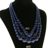 Adjustable Length Matching Earrings Layered-Necklace Jewelry Set With Bead Accents Blue & Gold-Tone Colored #2641