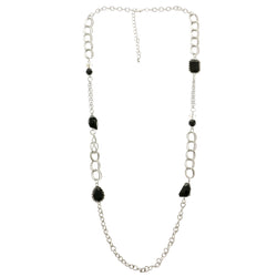 Adjustable Length Fashion-Necklace With Faceted Accents Silver-Tone & Black Colored #2658