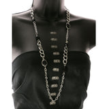 Adjustable Length Fashion-Necklace With Faceted Accents Silver-Tone & Black Colored #2658
