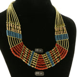 Adjustable Length Statement-Necklace With Bead Accents Colorful & Gold-Tone Colored #2660