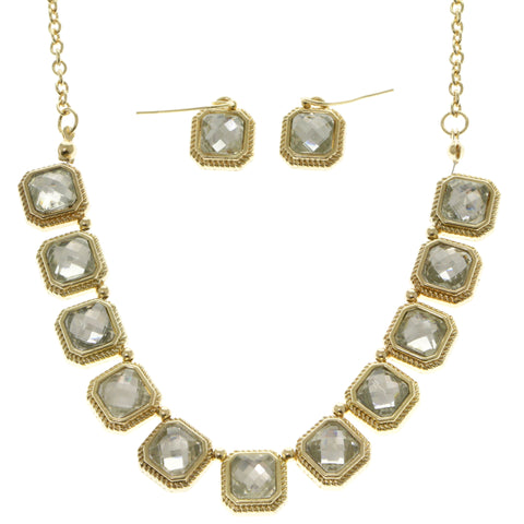 Adjustable Length Matching Earrings Statement-Necklace Jewelry Set With Crystal Accents Gold-Tone Color #2666