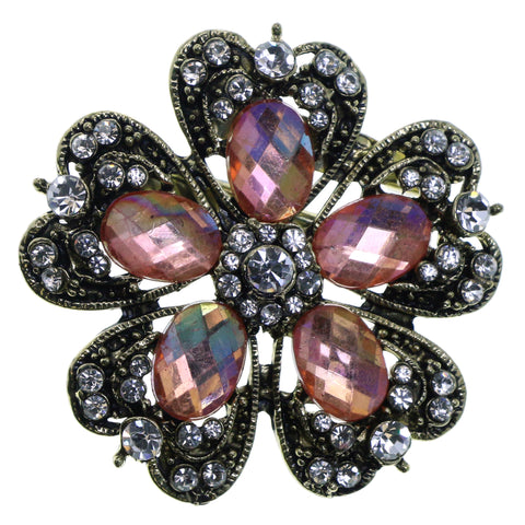 Flower Brooch-Pin With Faceted Accents Gold-Tone & Pink Colored #2314 - Mi Amore
