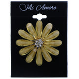 Flower Brooch-Pin With Crystal Accents Yellow & Clear Colored #2315